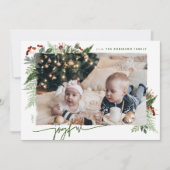 Cartes Pour Fêtes Annuelles JOYEUX Écriture Moderne Rouge Vert Boho Végétal Ph (Devant)