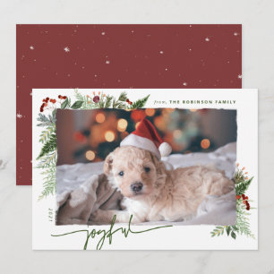 Cartes Pour Fêtes Annuelles JOYEUX Écriture Moderne Rouge Vert Boho Végétation