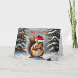 Cartes Pour Fêtes Annuelles Joyeux écureuil de Noël et forêt d'hiver
