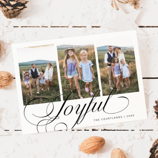 Cartes Pour Fêtes Annuelles Joyeux Élégant Script Blanc Multi Photo Holiday