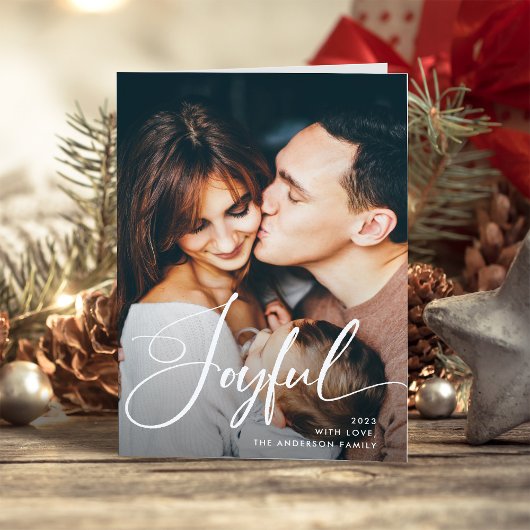 Cartes Pour Fêtes Annuelles Joyeux | Élégant Script et photo Noël