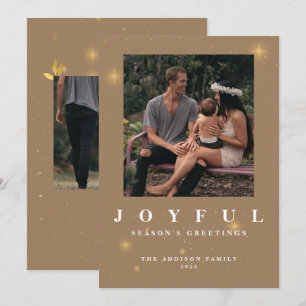 Cartes Pour Fêtes Annuelles Joyeux en or rustique deux photos Noël