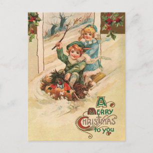 Cartes Pour Fêtes Annuelles Joyeux Enfants de Noël vintages en sommeil