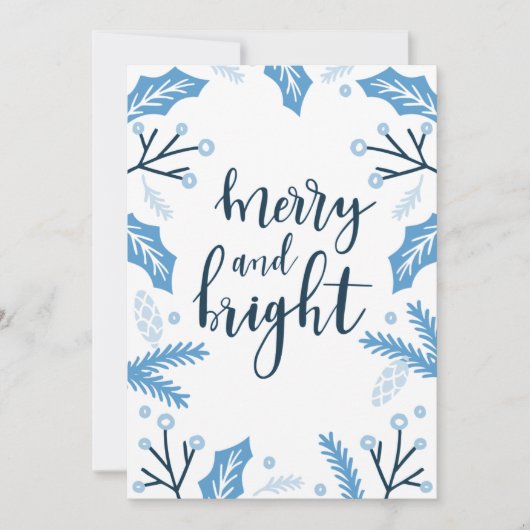 Cartes Pour Fêtes Annuelles Joyeux et Bleu clair Noël Holly (Devant)