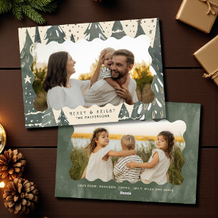 Cartes Pour Fêtes Annuelles Joyeux et brillant 2 Photo Famille Arbres de Noël