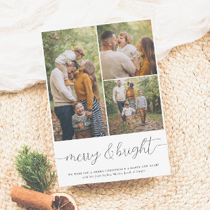 Cartes Pour Fêtes Annuelles Joyeux et brillant 3 Photo Collage Noël