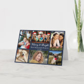 Cartes Pour Fêtes Annuelles Joyeux et brillant 6 Photo Collage Bleu Noël (Devant)