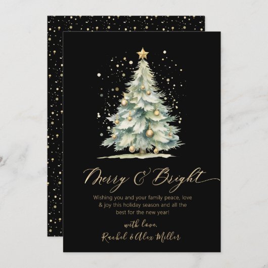 Cartes Pour Fêtes Annuelles Joyeux et brillant Chic Gold Script Arbre non phot (Devant / Derrière)