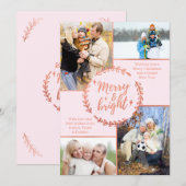 Cartes Pour Fêtes Annuelles Joyeux et brillant Collage photo Rose Gold Noël (Devant / Derrière)