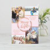 Cartes Pour Fêtes Annuelles Joyeux et brillant Collage photo Rose Gold Noël (Debout devant)