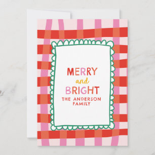 Cartes Pour Fêtes Annuelles Joyeux et brillant Coloré En vichy nom personnalis