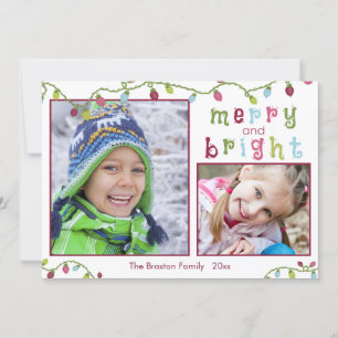 Cartes Pour Fêtes Annuelles Joyeux et brillant, deux photos, Accent rose