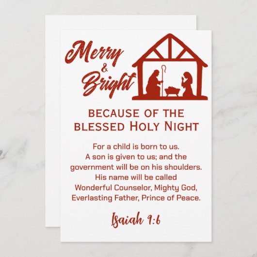 Cartes Pour Fêtes Annuelles Joyeux et brillant Noël Nativité Rouge Script (Devant / Derrière)