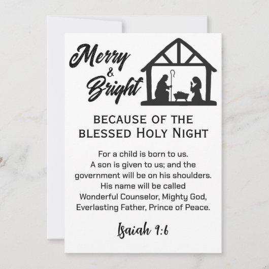 Cartes Pour Fêtes Annuelles Joyeux et brillant Noël Nativité Script noir (Devant)
