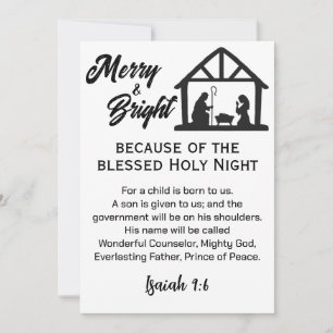 Cartes Pour Fêtes Annuelles Joyeux et brillant Noël Nativité Script noir