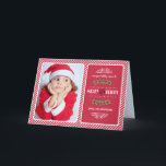 Cartes Pour Fêtes Annuelles Joyeux et brillant Noël. Photo Motif Red Stripe<br><div class="desc">Joyeuses fêtes. Que votre saison de vacances soit Joyeuse et brillante. Red Stripe Motif design Christmas Photo Cards avec photo personnalisée et nom de famille. Cartes de correspondance,  faveurs et cadeaux disponibles dans la catégorie Noël et Nouvel An de notre magasin.</div>
