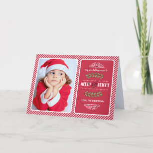Cartes Pour Fêtes Annuelles Joyeux et brillant Noël. Photo Motif Red Stripe