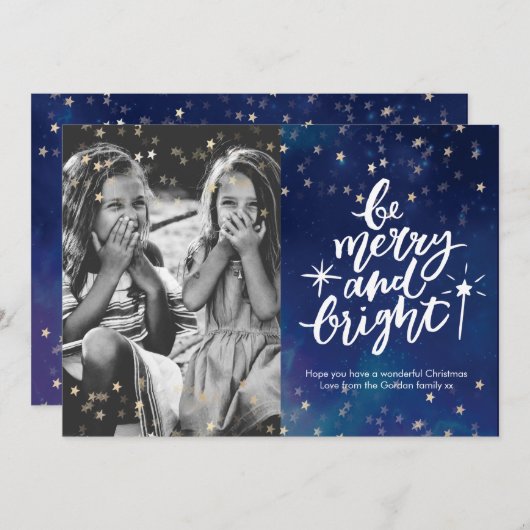 Cartes Pour Fêtes Annuelles Joyeux et brillant Noël photo nuit étoile (Devant / Derrière)