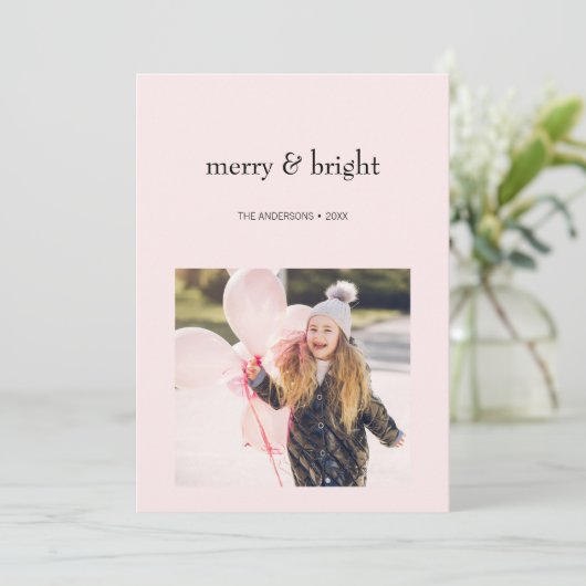 Cartes Pour Fêtes Annuelles Joyeux et brillant Noël rose et noir photo (Debout devant)