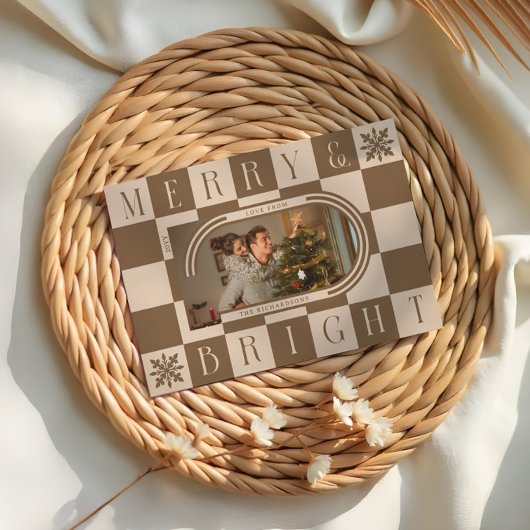 Cartes Pour Fêtes Annuelles Joyeux et brillant Retro Checker Arch de Noël Phot