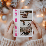 Cartes Pour Fêtes Annuelles Joyeux et brillant rétro rose chaud photo de Noël<br><div class="desc">Joyeuse et brillante Retro Hot Pink Photo Holiday Card</div>