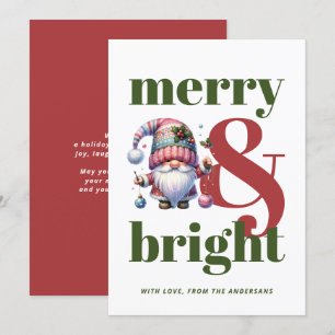Cartes Pour Fêtes Annuelles Joyeux et brillant rouge vert Gnome non photo Noël