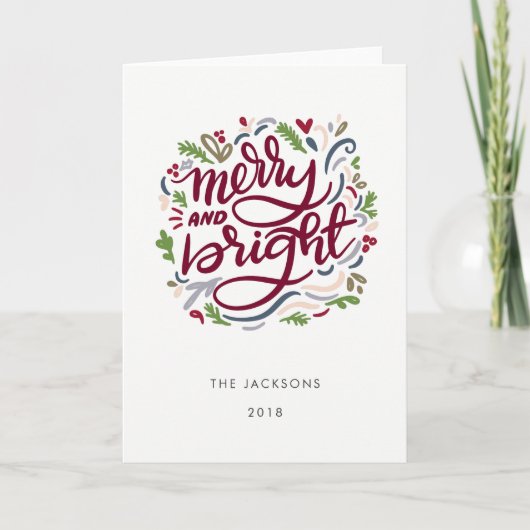 Cartes Pour Fêtes Annuelles Joyeux et brillant script sur Noël blanc (Devant)