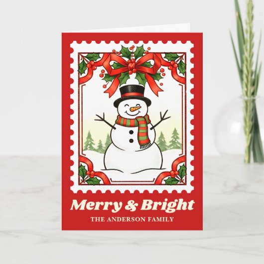 Cartes Pour Fêtes Annuelles Joyeux et brillant Snowman Timbre de Noël (Devant)
