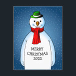 Cartes Pour Fêtes Annuelles Joyeux et heureux Snowman<br><div class="desc">Le joyeux bonhomme de neige portant un casquette vert et un foulard rouge est prêt pour Noël.</div>