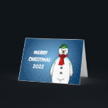 Cartes Pour Fêtes Annuelles Joyeux et heureux Snowman<br><div class="desc">Le joyeux bonhomme de neige portant un casquette vert et un foulard rouge est prêt pour Noël.</div>