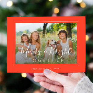 Cartes Pour Fêtes Annuelles Joyeux et lumineux 4 photos moderne Noël orange