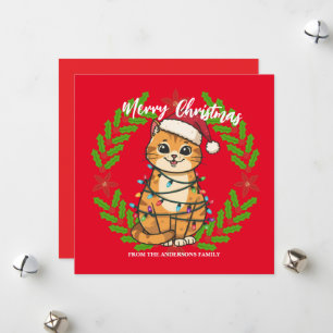 Cartes Pour Fêtes Annuelles Joyeux et lumineux chat Noël chaton neige hiver