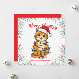 Cartes Pour Fêtes Annuelles Joyeux et lumineux chat Noël chaton neige hiver