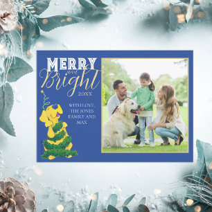 Cartes Pour Fêtes Annuelles Joyeux et Lumineux Chien Mignon Bleu Famille Amusa