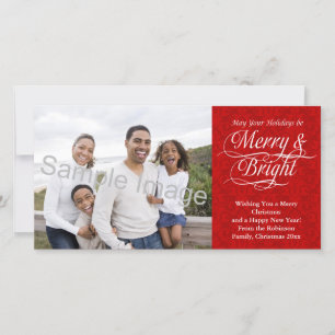 Cartes Pour Fêtes Annuelles Joyeux et lumineux, Damas rouge