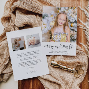 Cartes Pour Fêtes Annuelles Joyeux et lumineux Elegant 3 Photo Famille