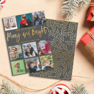 Cartes Pour Fêtes Annuelles Joyeux et Lumineux Faux Or 9 Photo Noël
