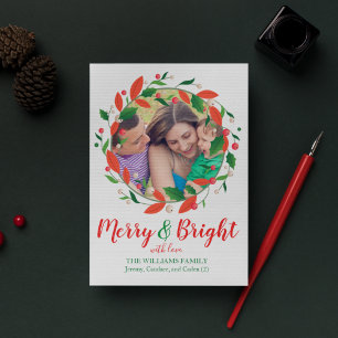 Cartes Pour Fêtes Annuelles Joyeux et lumineux Holly Wreath Joyeuse Une Phot