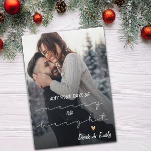 Cartes Pour Fêtes Annuelles Joyeux Et Lumineux Joli Script Photo Joyeux Vacanc