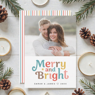 Cartes Pour Fêtes Annuelles Joyeux et Lumineux Moderne Photo Noël coloré