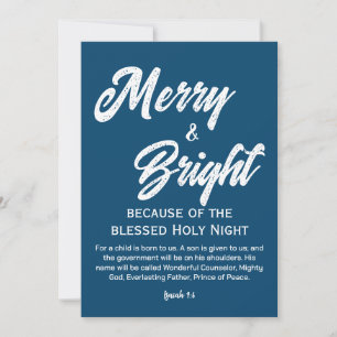 Cartes Pour Fêtes Annuelles Joyeux et lumineux Noël blanc Script bleu
