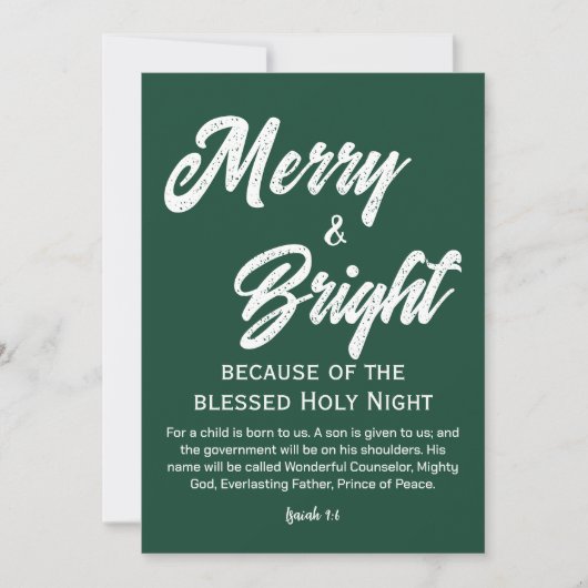 Cartes Pour Fêtes Annuelles Joyeux et lumineux Noël blanc Script vert (Devant)