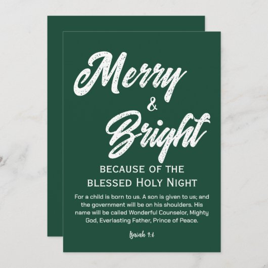 Cartes Pour Fêtes Annuelles Joyeux et lumineux Noël blanc Script vert (Devant / Derrière)