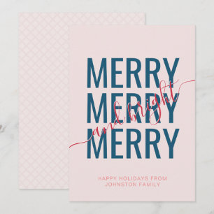 Cartes Pour Fêtes Annuelles Joyeux et lumineux Noël rose blush damier