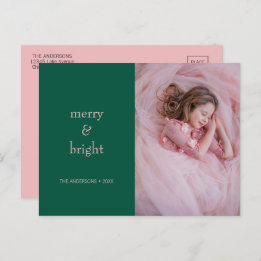 Cartes Pour Fêtes Annuelles Joyeux et lumineux Noël Vert et rose photo