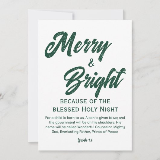 Cartes Pour Fêtes Annuelles Joyeux et lumineux Noël vert Script (Devant)