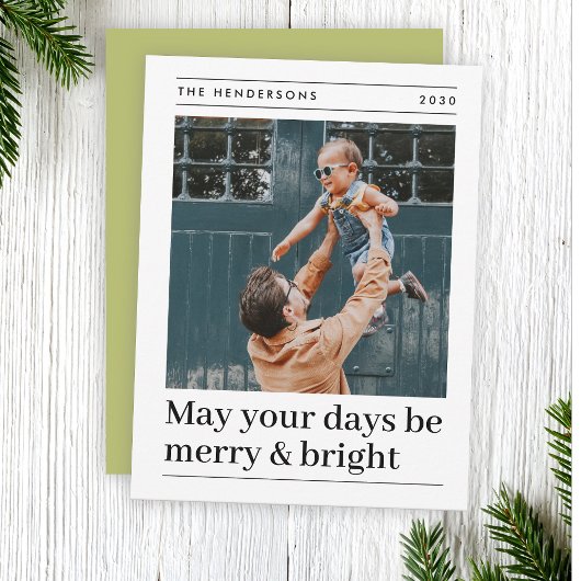 Cartes Pour Fêtes Annuelles Joyeux et lumineux | Olive Green Photo de Noël