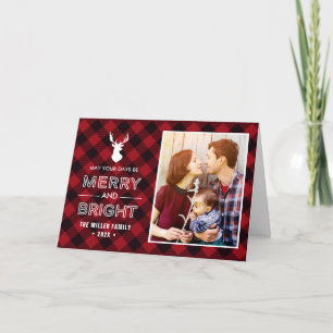 Cartes Pour Fêtes Annuelles Joyeux et Lumineux   Photo à carreaux rouge de sty