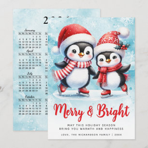 Cartes Pour Fêtes Annuelles Joyeux et lumineux pingouin bleu rouge Noël