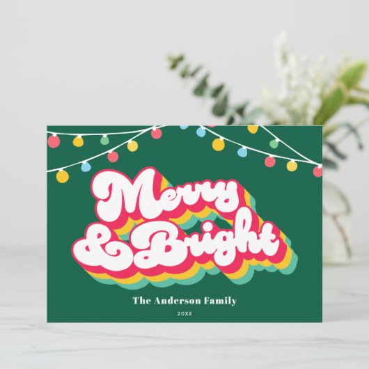 Cartes Pour Fêtes Annuelles Joyeux et lumineux rétro non photo Noël (Debout devant)